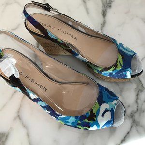 Colorful flower print high heel sandals